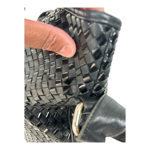 Vintage Ganson Black Leather Woven Handbag | Made in Hong Kong - Picture 6 of 12